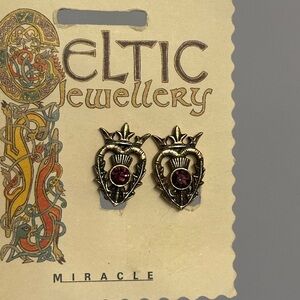 Miracle Celtic Earrings with Deep Red Stone